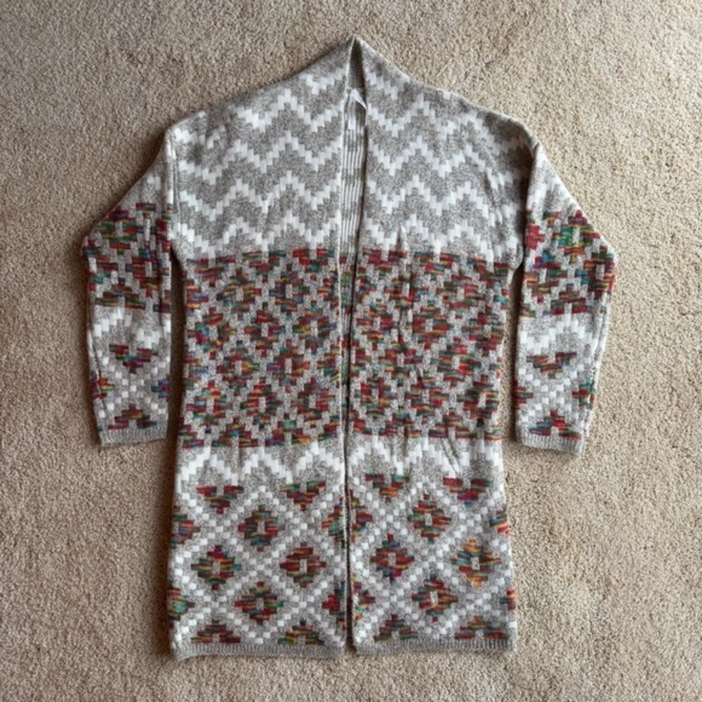 Dreamers Ivory and Taupe Knit Open Cardigan